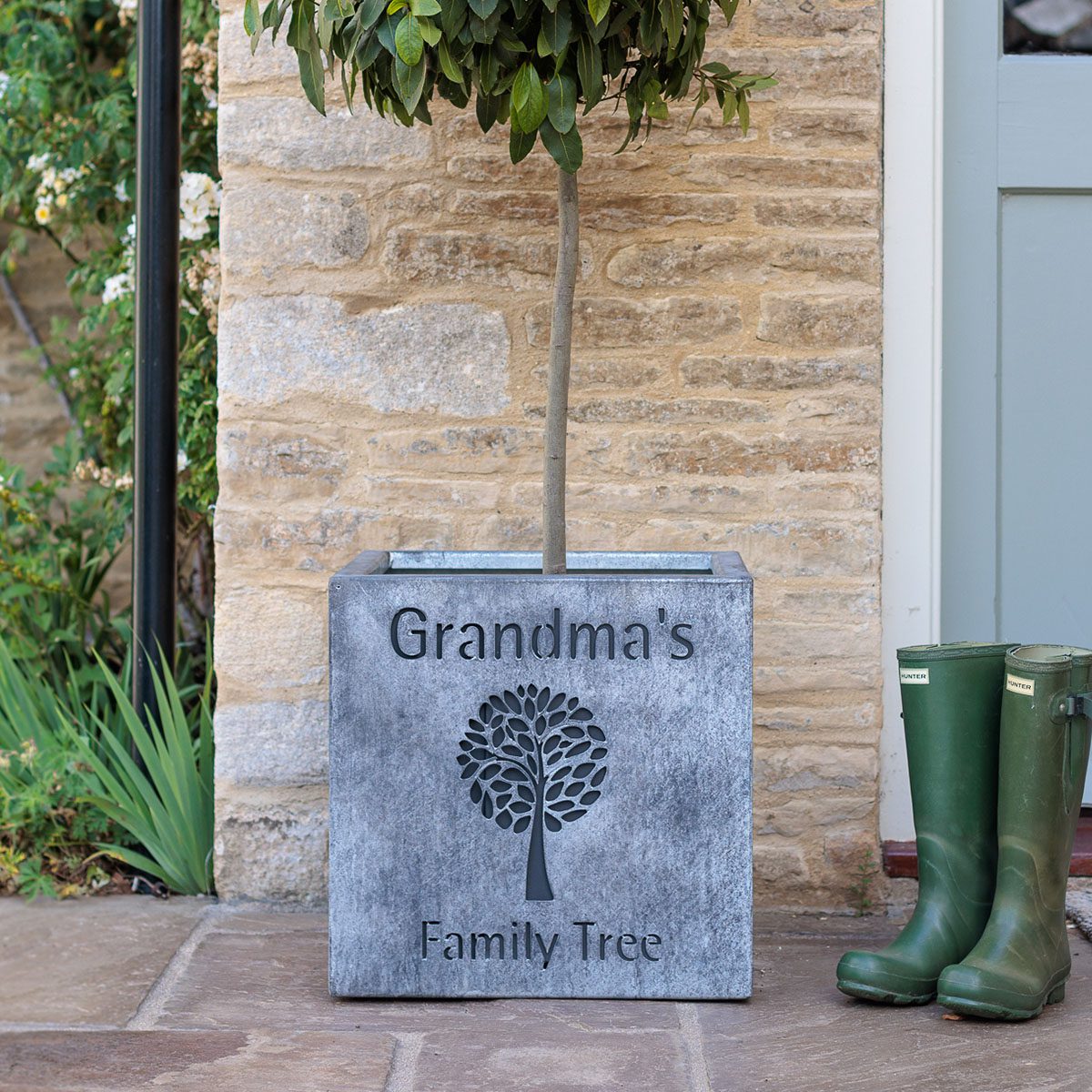 personalised outdoor plant pots Personalised Rockingham Cube Planter – Arthur Francis Sculpture